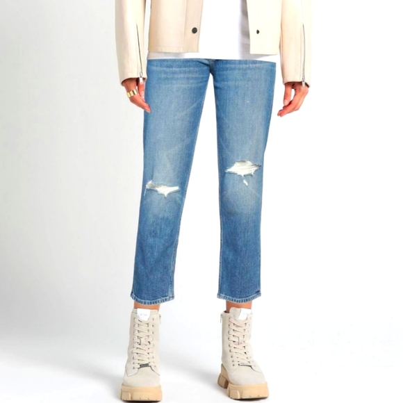 MOTHER Denim - MOTHER The Tomcat Distressed Straight Leg Cropped Jeans Size 30 Mid Wash…